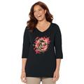 Plus Size Women's V-Neck High-Low Top by Catherines in Black Leaves (Size 3X)