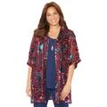 Plus Size Women's In-Vogue Velvet Kimono by Catherines in Burgundy Floral (Size 0X/1X)