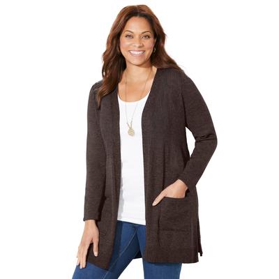 Plus Size Women's Marled Sweater Cardigan by Catherines in Coffee Bean (Size 3X)