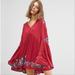 Free People Dresses | Free People Te Amo Floral Embroidered Long Sleeve V-Neck Mini Dress, Xs | Color: Blue/Red | Size: Xs