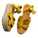 American Eagle Outfitters Shoes | Aeo Women's Sz 9 Yellow Sandals Strappy Crisscross Espadrille Peep Toe Suede | Color: Yellow | Size: 9