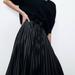 Zara Skirts | Black Zara Belted Pleated Faux Leather Midi Skirt | Color: Black | Size: Xxl