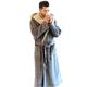 MTFBQ Mens Robes Polar Fleece Dressing Gown With Hood Extra Warm Sleepwear Gown Plush Fluffy Big And Tall House Coats Pajamas (Color : Light gray long, Size : 4XL-118cm)