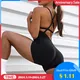 Ensemble de yoga une pièce pour femme combinaison sexy fesses sport fitness dos nu trempé