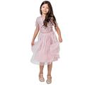 Maya Deluxe Girl's Midi Girls for Wedding with Sequin Embellishment Short Sleeve Prom Birthday Party Bridesmaid Dress, Frosted Pink, 5-6 Years