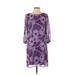 Dina Be Casual Dress - Mini High Neck 3/4 sleeves: Purple Dresses - Women's Size Small