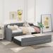 Twin Size Upholstered Daybed with Trundle and 3 Drawers, Solid Wood Sofa Bed Frame with Swooping Arms, No Box Spring Needed,Grey
