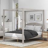 4-Post Canopy Platform Bed with Headboard & Support Legs, Solid Wood Bed Frame for Kids Teens Adults, No Box Spring Needed