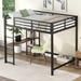 Modern and Industrial Full Size Metal Loft Bed with Built-in Desk and Storage Shelves, Space-Saving & Multifunctional Design