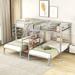 Metal Twin Size Triple Bunk Bed with Storage Shelves Staircase, Silver