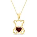 AFFY 14K Gold Over Sterling Silver Cute Teddy Bear Love Heart Pendant Necklace, Garnet