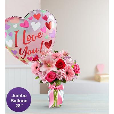 1-800-Flowers Flower Delivery Fields Of Europe Romance W/ Jumbo Love Balloon Medium