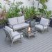 LeisureMod Walbrooke Modern Grey Patio Conversation With Square Fire Pit & Tank Holder - Leisuremod WGR-27-20-57-31-LGR