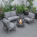 LeisureMod Walbrooke Modern Grey Patio Conversation With Round Fire Pit & Tank Holder - Leisuremod WGR-29-24-57-31-GR