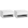 HOMCOM Floating Bedside Table Set Of 2 Wall Mounted Nightstand with Drawer - White