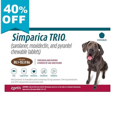 Simparica Trio For Dogs 88.1-132 Lbs (Brown) 6 Doses