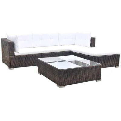 5-tlg. Garten-Lounge-Set mit Kissen Poly Rattan Braun Vidaxl Image
