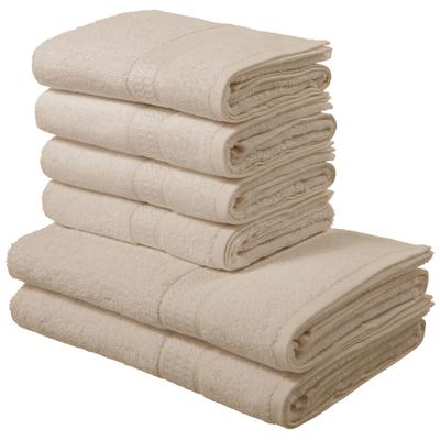 Handtuch Set MY HOME "Juna, 6-tlg., 2 Duschtücher (70x140) 4 Handtücher (50x100)", beige (creme), 6 tlg., Walkfrottee, Walkfrottee, Obermaterial: 100% Baumwolle, Handtuch-Sets, 100% Baumwolle, Handtuch-Set mit Bordüre, Uni-Farben, weich Image