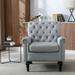 Linen Fabric Accent Chairs Modern Accent Armchair Comfy Reading Chair, Tufted Upholstered Single Sofa Chair, Light Gray