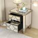 Elegant Mirrored 2-Drawer Side Table with Golden Lines for Living Room, Hallway, Entryway