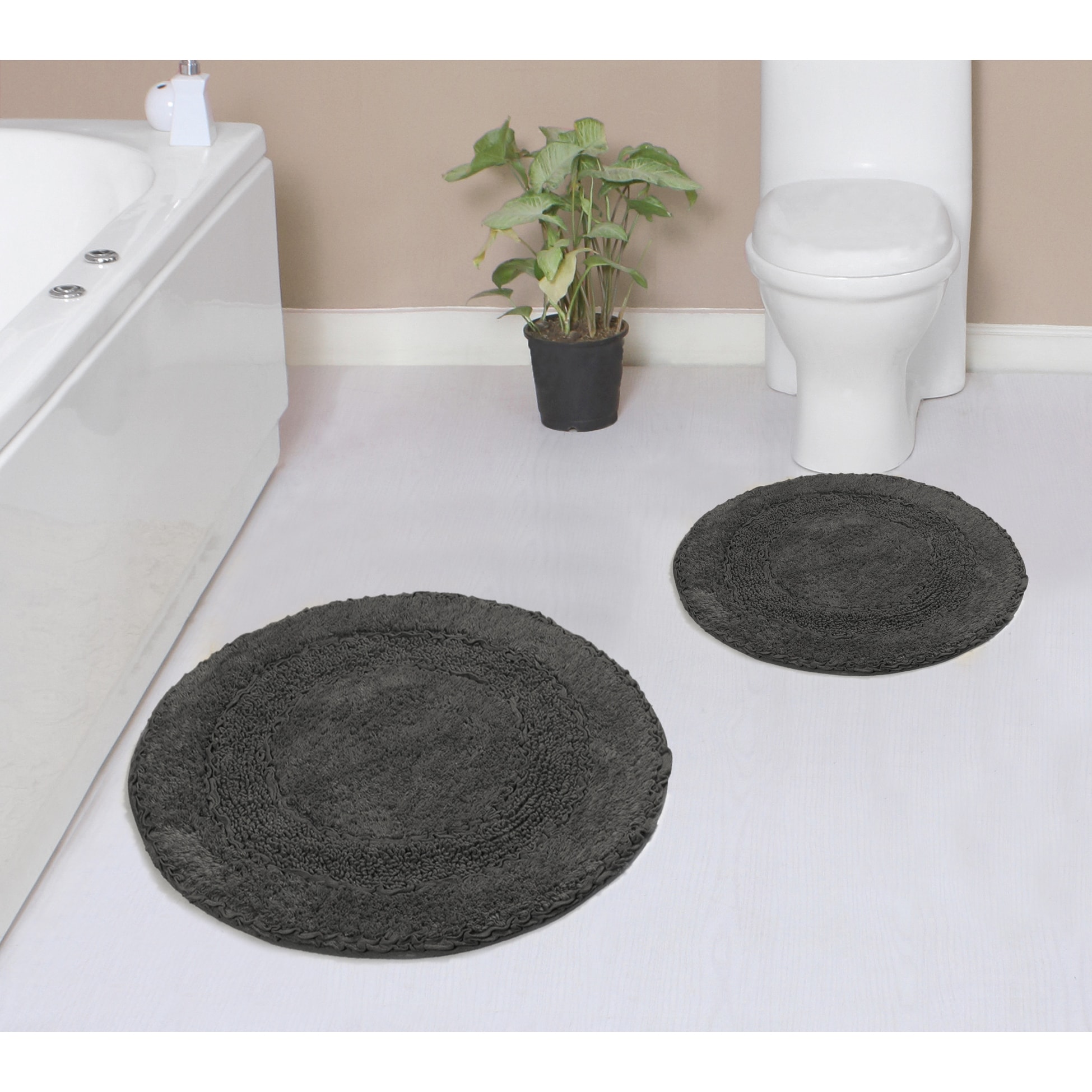 Radiant Collection 100% Cotton Non-Slip 2 Piece Bath Carpet set, Round Shape Bathroom Rug- 30" Round, Round Rug- 22" Round