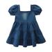 Girl Summer Clothes Summer Short Sleeve Square Neck Frilly Denim Princess Skirt Casual Dresses For Girls