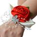 Lomubue Bridesmaid Sisters Wrist Corsage Flowers Ribbon Rhinestone Wedding Supplies