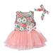 Girls Fashion Dresses Bohemian Floral Prints Ball Gown Tulle Sleeveless Beach Hairband Princess Dresses For Girls