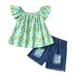 B91xZ Baby Outfits for Girls Toddler Gilrl Fly Sleeve Cartoon Fruit Prints Tops Enim Shorts Child Kids Outfits Green Sizes 4-5 Years