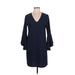 Everly Casual Dress - Shift V Neck 3/4 sleeves: Blue Print Dresses - Women's Size Medium
