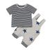 Summer Savings Clearance! Itsun Toddler Boy Outfits Toddler Kid Baby Boys Summer Striped Tee Star Print Suspenders Suit Gray 74
