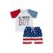 wybzd Baby Boy 4th of July Outfit All American Print Short Sleeve Tshirt Stars and Stripes Shorts Fourth of July Outfit 6-12 Months
