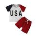 July Fourth Independence Day Giraffe Items for Girls 3-6 Month Jacket Girl Boys Girls Short Sleeve Independence Day 4 Of July Letter Printed Tops T Shirt Shorts Outfits