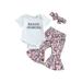 Diconna Baby Girls Summer Outfit Sets Short Sleeve Letter Print Romper + Cactus Boots Print Flared Pants + Headband White 3-6 Months