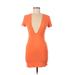 Shein Casual Dress - Bodycon Plunge Short sleeves: Orange Print Dresses - Women's Size 6