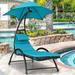 Dkelincs Outdoor Hammock Chair with Stand-Patio Swing Chair Stand-Alone Hammock Swing with UV Resistant Canopy Removable Cushion for Outside and Inside Blue