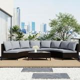 5 Pieces All-Weather Brown PE Rattan Wicker Sofa Set Outdoor Patio Sectional Furniture Set Half-Moon Sofa Set with Tempered Glass Table Gray 49AAE