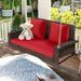 2-Person Wicker Hanging Porch Swing with Chains Cushion Pillow Rattan Swing Bench for Garden Backyard Pond. (Brown Wicker Red Cushion) 18AAJ