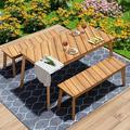 Seizeen Outdoor Patio Dining Set 7-Piece Patio Table & Chairs for 6 Persons Outdoor Patio Furniture Set w/Wood Top Table and Textilene Chairs for Deck Garden Backyard Balcony