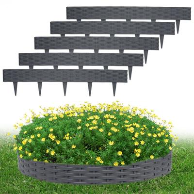 Aufun - 5m Rattan Rasenkante Beeteinfassung mit 5 Elemente á 100 cm, Rattan-Optik Design Image
