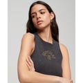 Superdry Women's Logo Print Athletic Essentials Waffle Cropped Tank Top, Dark Grey, Size: 16