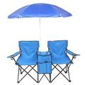 RUseeN Portable Double Folding Beach / Gardon Chair w/Removable Umbrella Cooler Bag and Carry Case - Light Blue