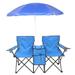 RUseeN Portable Double Folding Beach / Gardon Chair w/Removable Umbrella Cooler Bag and Carry Case - Light Blue