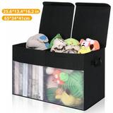 Toy Bin Collapsible Toy Storage with Clear Window Toy Box Storage Organizer Chest with double Flip Top Lid for Kids Black