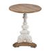 27 Inch Side End Table, Mango Wood, Round, Turned Pedestal, White, Brown - 27 H x 22.5 W x 22.5 L Inches