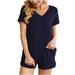 REORIAFEE Summer Casual 2 Piece Set for Women Comfy Outfits Workout Sports Tracksuit Two Piece Outfits 2PC Women s V Neck Shorts Sleeve Two Piece Comfortable Home Pajamas Set Sports Set Navy XXL