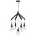 36 Inch Classic Chandelier, Hanging Glass Shades, Wood, Dark Bronze - 36 H x 24 W x 24 L Inches