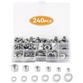 240PCS Lock Nut Assortment 8#-32 10#-24 1/4 -20 5/16 -18 3/8 -16 1/2 -13 Nylon Insert Locknut Set 304 Stainless Steel Hex Lock Nuts and Washers Kit with Case