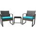 Grace 3-Piece Modern Rattan Patio Furniture Set -Two Plush Cushioned Chairs With Solid Glass Coffee Table - Light Blue