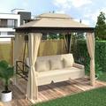 Algherohein Outdoor Canopy Swing Bed 3 Seat Patio Gazebo Swing Chair for Balconies Gardens Beige